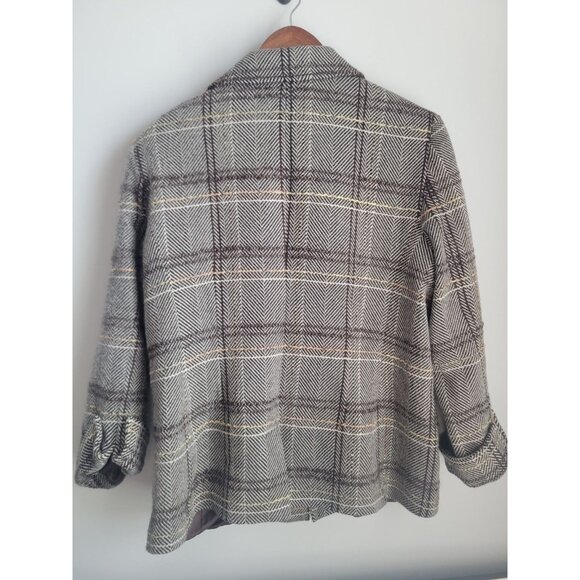 VINTAGE Barry Bricken Wool Plaid Blazer Cropped Fitted Size 12 - Picture 5 of 7
